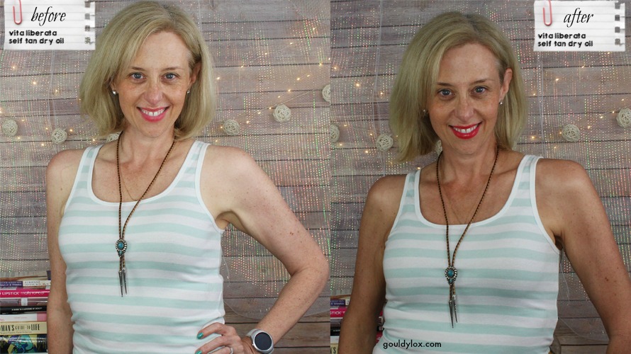 Before and after Vita Liberata Self Tan Dry Oil. Pale to bronze in 2 hours!